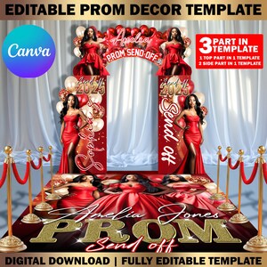 Custom Prom Decor Canva Template Bundle, Name Cutout, Red & Gold Prom ...
