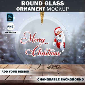 Christmas Acrylic Ornament Mockup, Glass Ornament Mockup, Transparent Blank Printify Ornament, Round Ornament Mock up, Insert Design Via PSD
