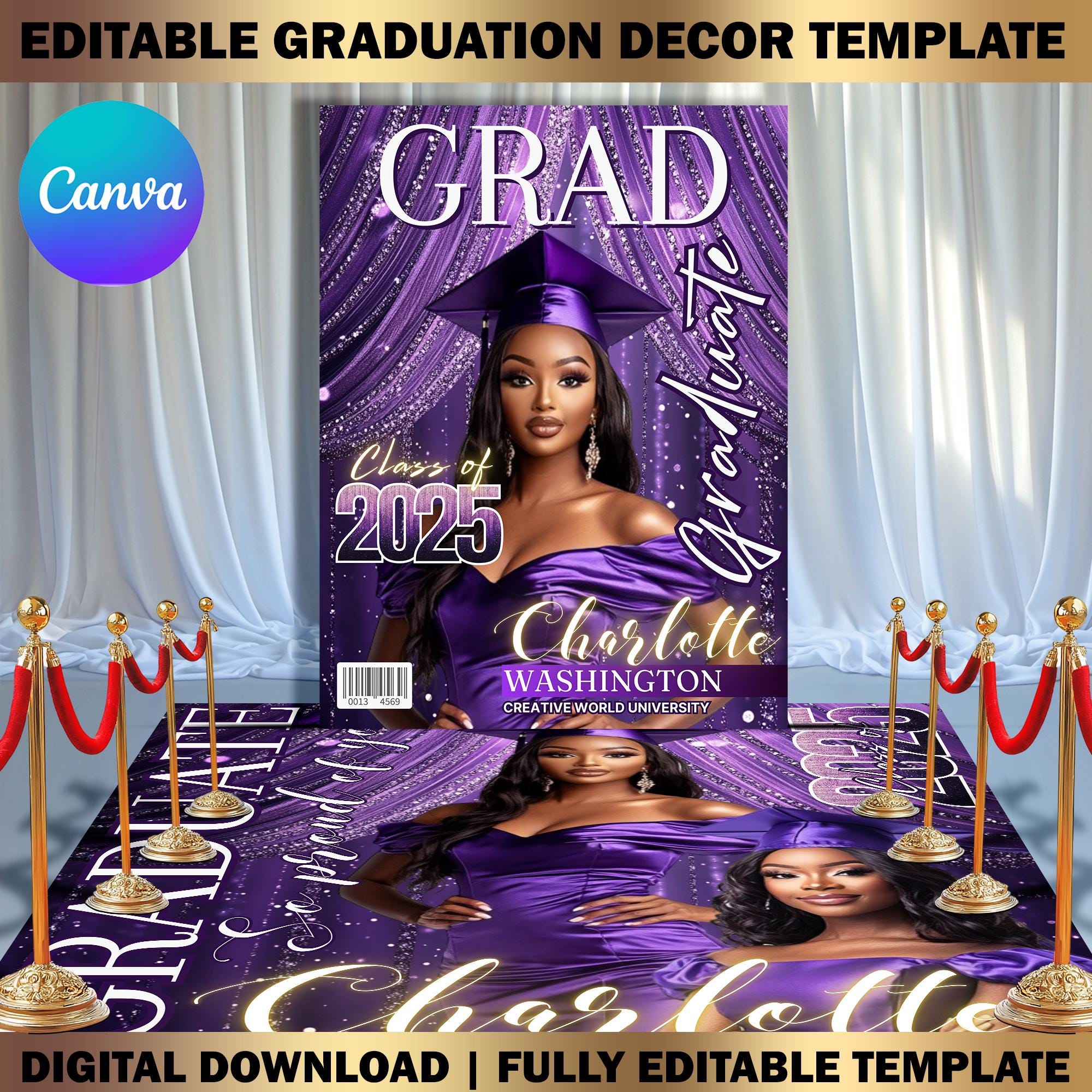 Custom Shape Graduation Decor Canva Template Bundle, Name Cutout, Grad ...