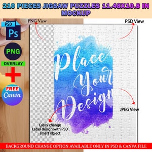 Dye Sublimation 210 Piece Puzzle Mockup, Jigsaw Puzzle Template, Insert Your Own Design & Background Via Smart Canva Frame And Photoshop PSD