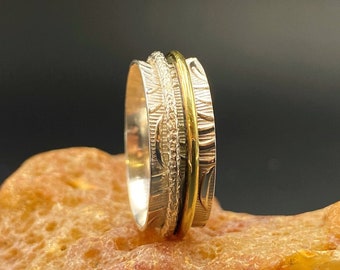 Anillo giratorio de plata de ley 925 de dos tonos, regalo para ella, regalos de cumpleaños para mamá, anillo de meditación y ansiedad, regalos de joyería para el día de la madre.