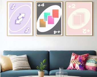 Conjunto de 3 arte de pared de póster inspirado en Uno, conjunto de 3 impresiones, descarga digital, arte de pared de 3 piezas, conjunto de 3, conjunto de pared de galería, arte de pared de moda