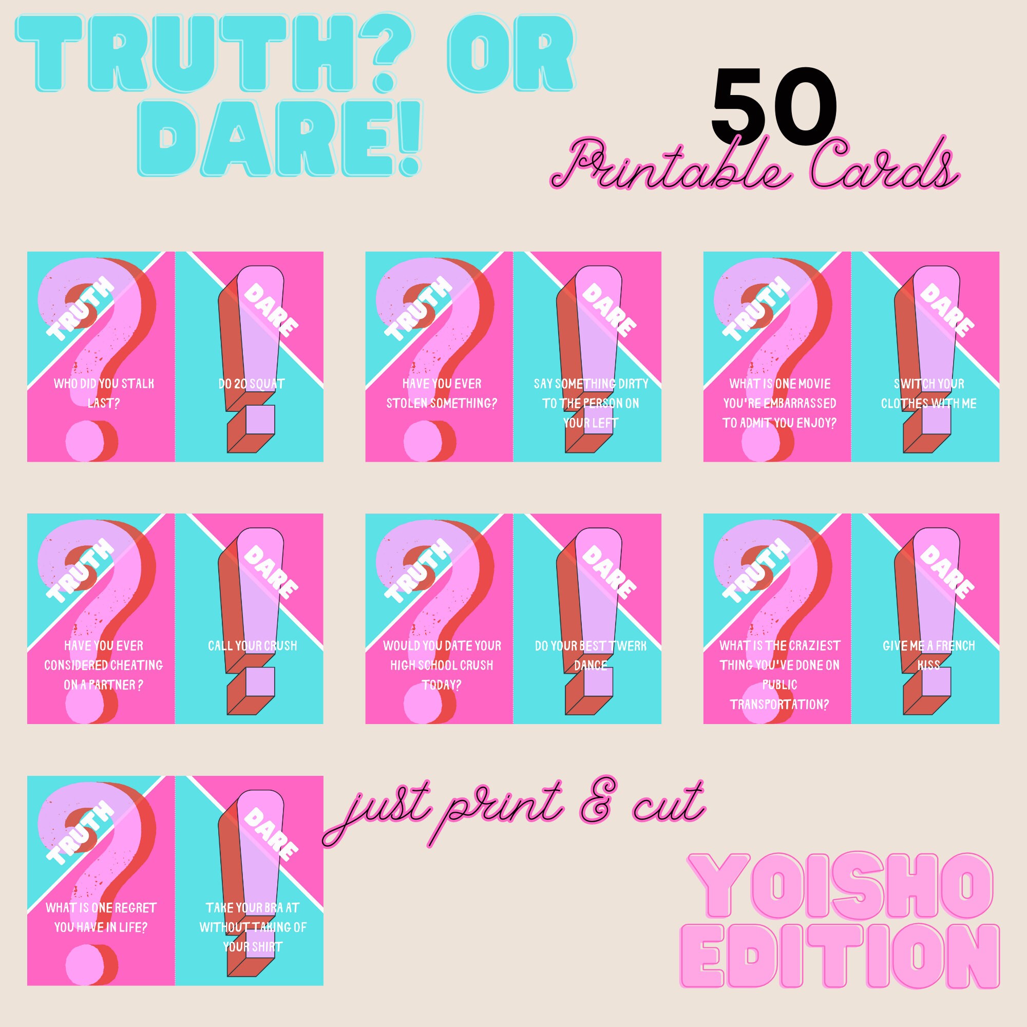Truth or Dare Cards-truth or Drink Cards-printable Truth or Dare Cards ...