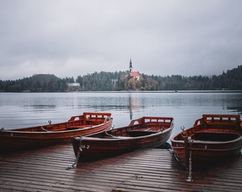 Boats at Lake Blid - Photography Print