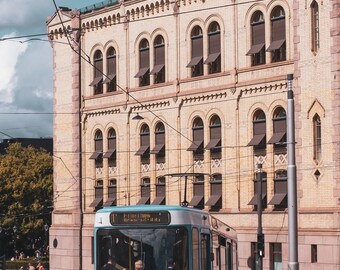 Oslo Tram Photography Print, Blue Street Scene (Digital Download)