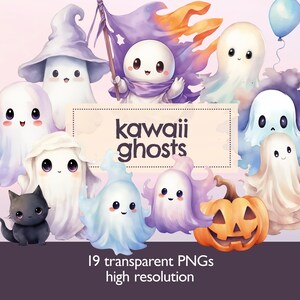 Kawaii Ghosts Aquarelle Clip Art Starter Pack - Autocollant Art Halloween Mignon - Esprits Spooky - fond transparent DIGITAL PNG Bundle