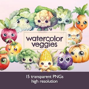 Mignon légume aquarelle ClipArt – Summer Veggie autocollant – fond transparent DIGITAL PNG Bundle