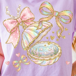 Mermaid Shell PNG, Coquette Seashell Sublimation, Open Pearl Shell Shirt, Iridescent Ocean Art, Coastal Summer Design, Girly Beach Graphic