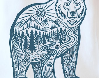 Bear Landscape PNG, Nature Within Bear Sublimation, Mountain Forest Shirt Graphic, Wildlife Outdoor Art, Vintage Double Exposure