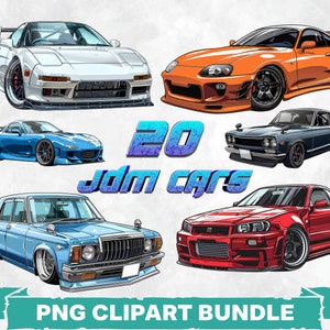 JDMカーPNGクリップアートバンドル、日本のチューナーカーアート、ドリフトスタイル昇華PNG、輸入車クリップアート、デジタルダウンロードパック