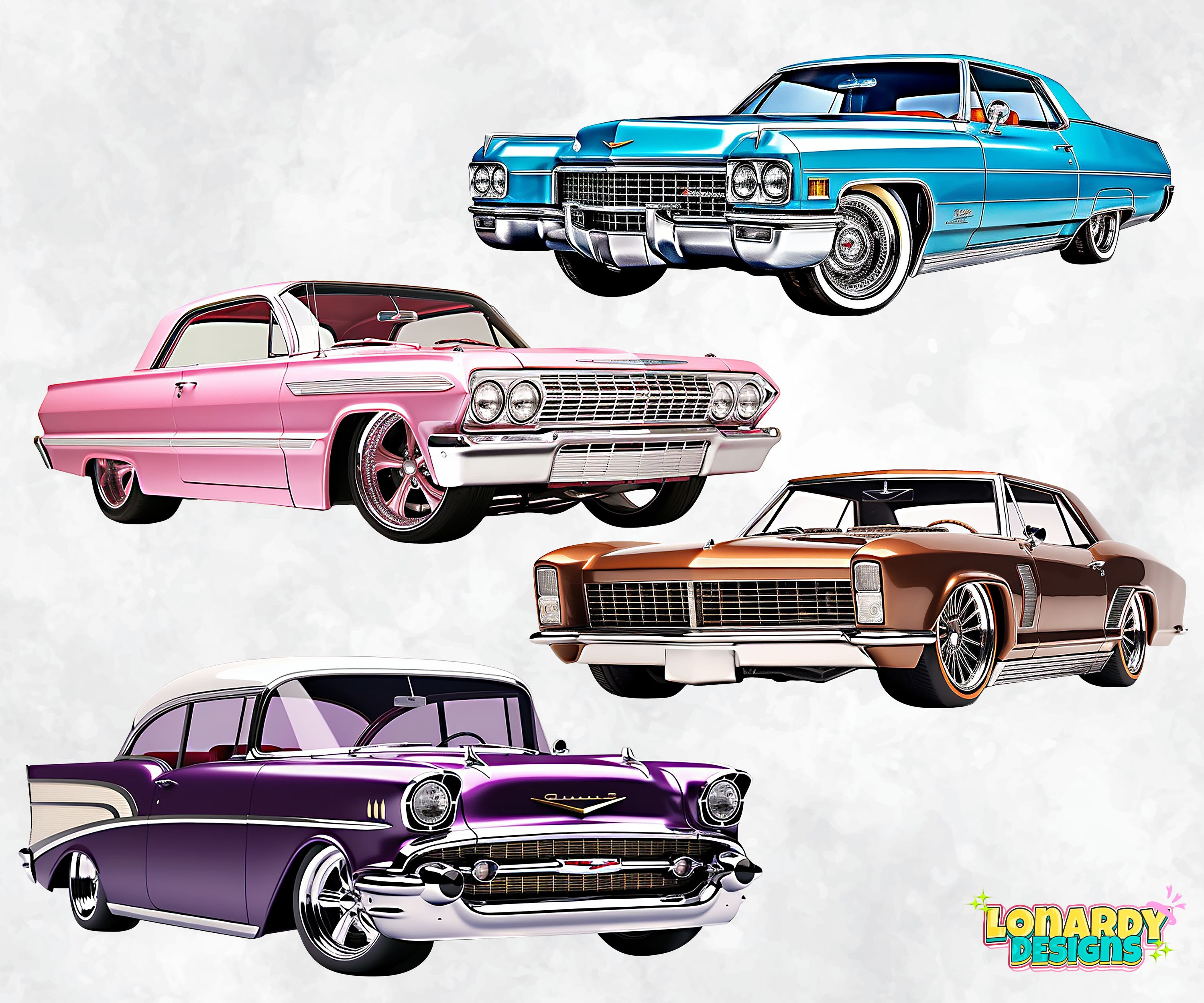 Lowrider Car PNG Clipart Bundle, Classic Muscle Car Sublimation Design ...