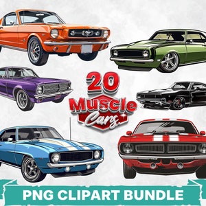 Carros musculosos retrô PNG Clipart Bundle Coleção de gráficos de sublimação de carros clássicos americanos Veículos vintage Impressão Arte de automóveis da velha escola