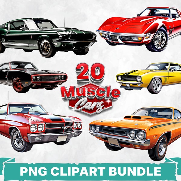 Bundle de cliparts PNG Muscle cars, voiture rétro populaire Sublimation Design graphiques, sticker voiture de sport classique américaine, sticker véhicules vintage