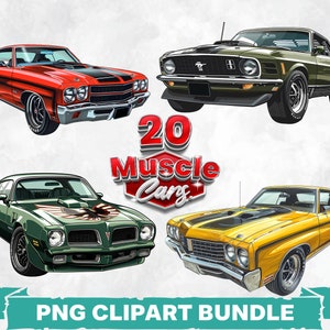 Pacchetto di clipart PNG di muscle car, design di sublimazione di auto americane d'epoca, clipart di auto d'epoca, arte di muscle car retrò, download digitale