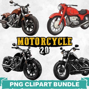 Pacchetto di clipart PNG per motociclette, design per sublimazione di moto chopper, pacchetto PNG per motociclette d'epoca, arte per motociclette cruiser, download digitale