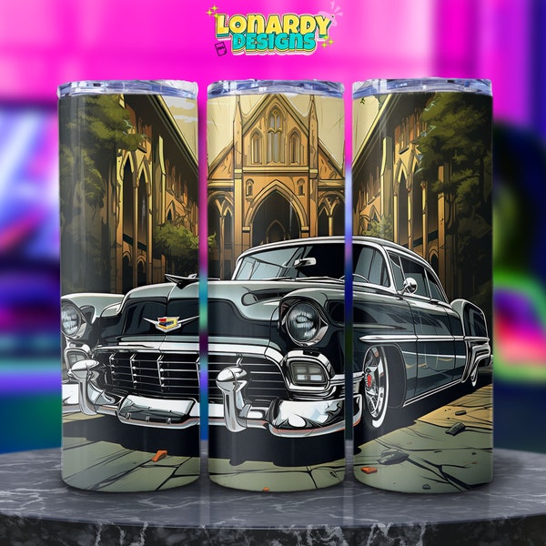 Lowrider Tumbler Wrap PNG Muscle Car Sublimation Design Retro Vehicle Print Classic Automotive Poster Car Enthusiast Art Digital Download