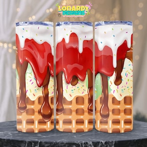 Ice Cream Tumbler Wrap PNG Sweet Treats Printable Image Summer Dessert Sublimation Design Frozen Delight Print 20oz Skinny Tumbler Waffle