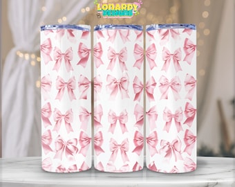 Pink Coquette Bow Tumbler Wrap PNG, Seamless Ribbon Pattern, Cute Sublimation Design, Trendy Bow 20oz Skinny Tumbler Print, Digital Download
