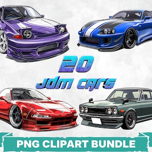 JDMドリフトカーPNGクリップアートバンドル、日本輸入車グラフィック、昇華転写用チューナーカーデカール、改造車アートパック