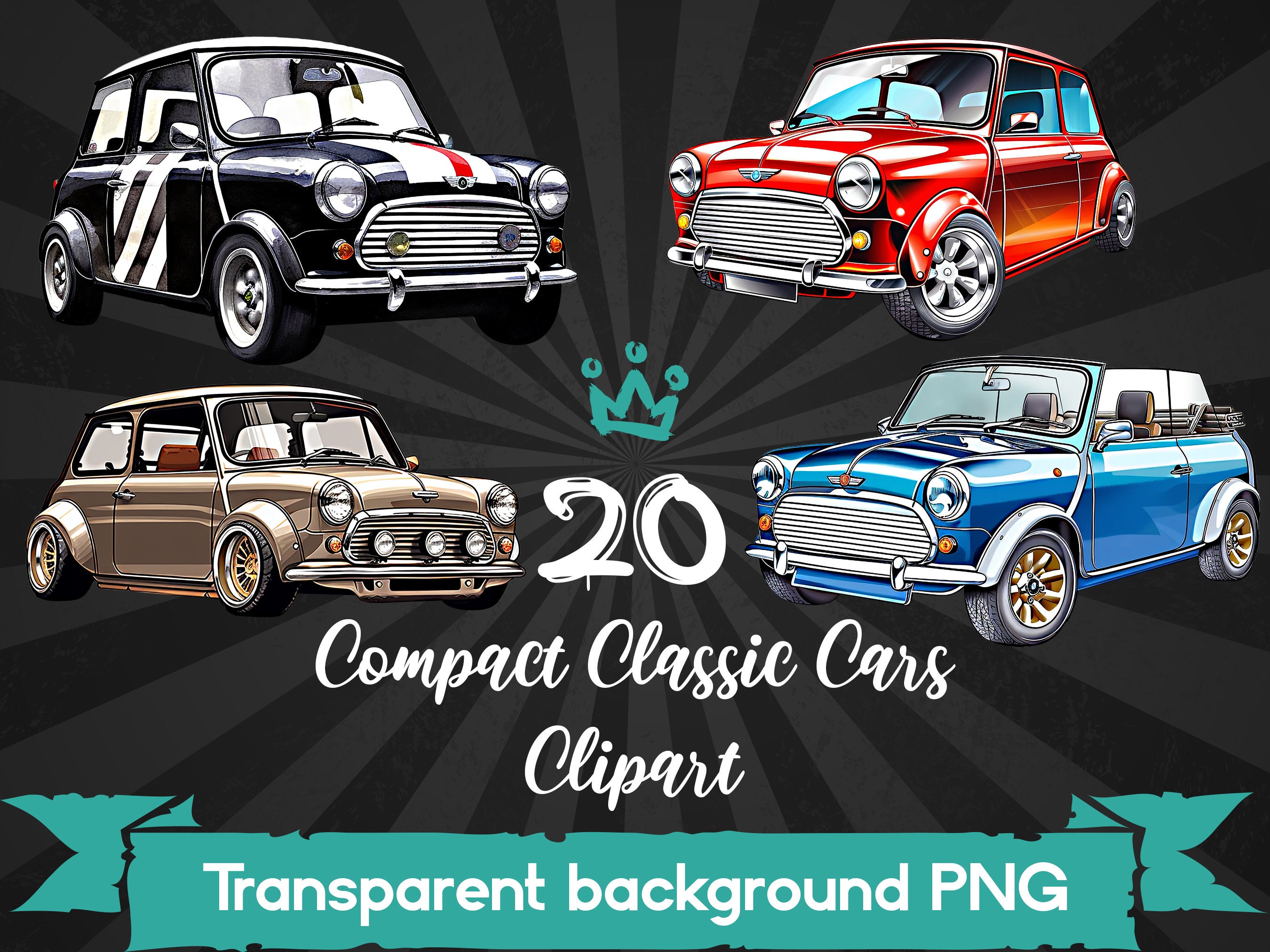 Compact Classic Car PNG Clipart Bundle, Iconic British Car Image ...