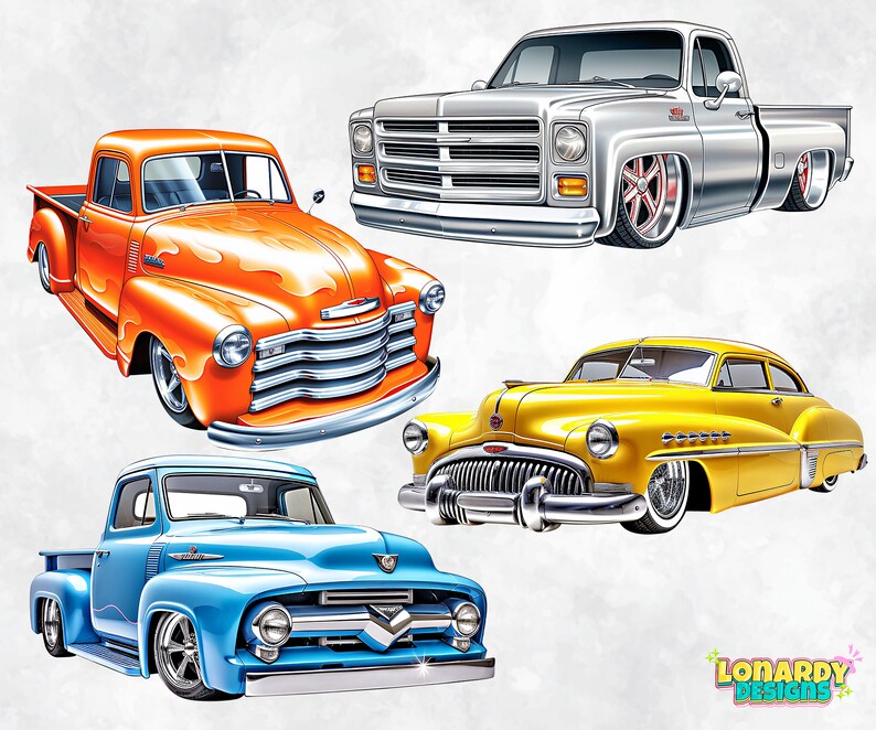 Lowrider Car PNG Clipart Bundle, Classic Muscle Car Sublimation Design ...