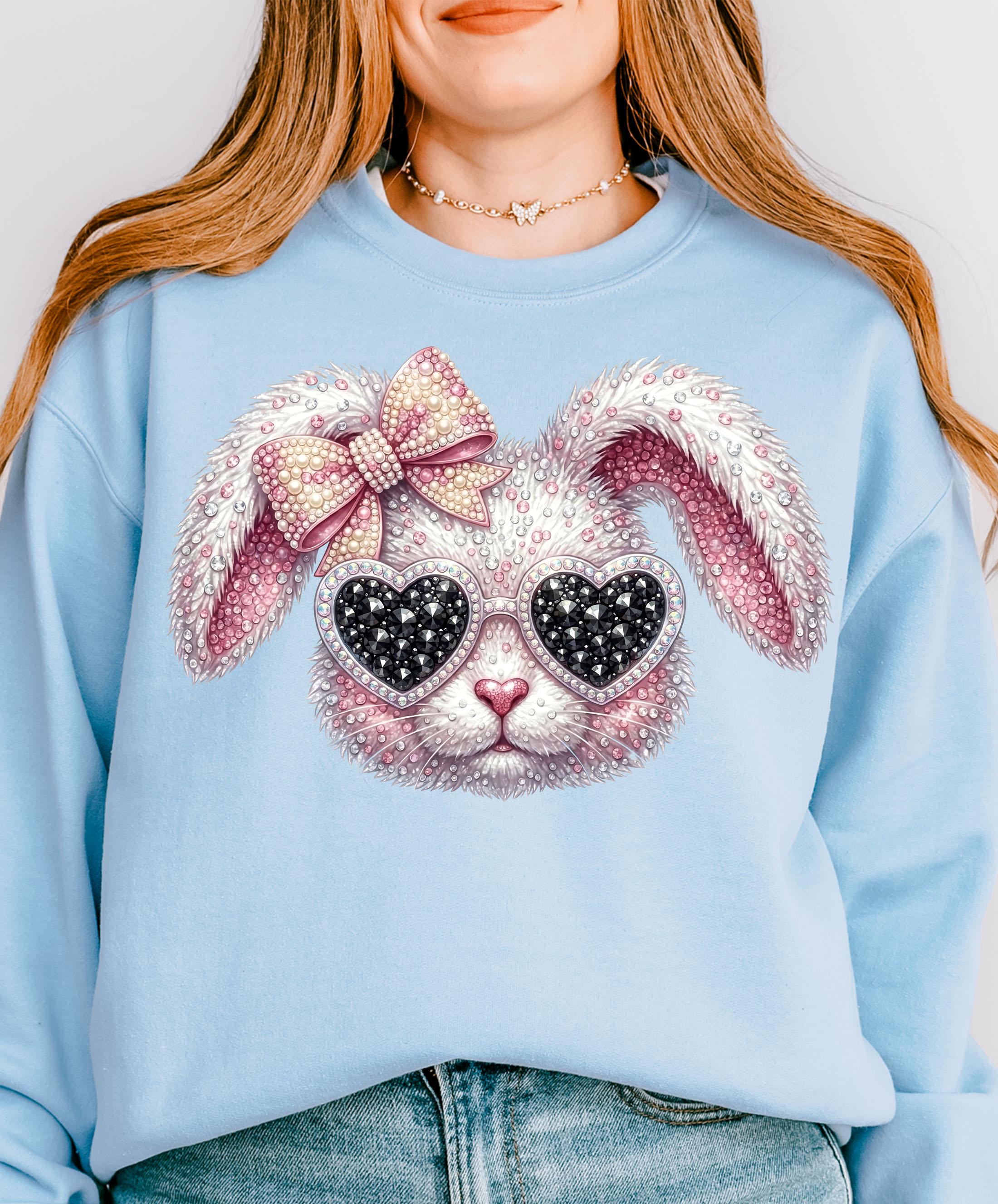Faux Rhinestone Bunny PNG, Bedazzled Easter Sublimation, Coquette Bow ...