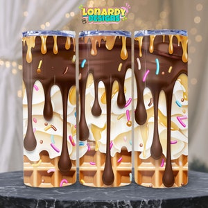 Ice Cream Tumbler Wrap PNG Sweet Treats Printable Image Summer Dessert Sublimation Design Frozen Delight Print 20oz Skinny Tumbler Waffle