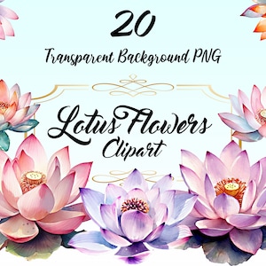 Aquarel lotusbloem clipartbundel png, afdrukbare afbeelding waterlelie, roze bloemen digitale kunst, heilige bloemenprint, bloemen downloaden