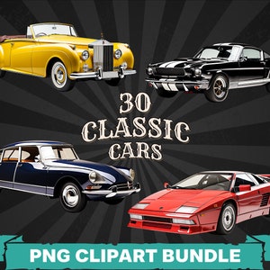 Pacchetto di clipart PNG di auto d'epoca, design di sublimazione di auto d'epoca, arte di auto retrò, clipart di auto d'epoca, download digitale per artigiani