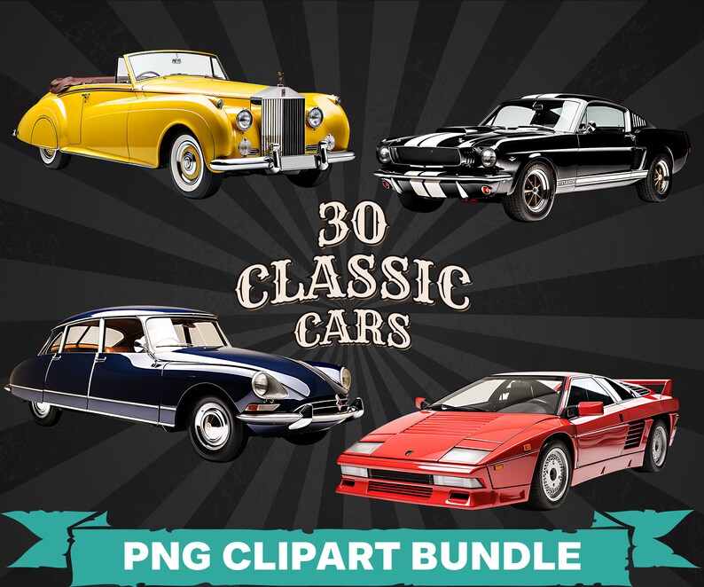 Classic Car PNG Clipart Bundle, Vintage Auto Sublimation Design, Retro ...