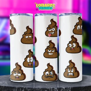 Zabawny kubek na kupę PNG bezszwowy wzór kupy sublimacja projekt 20oz kreskówka emoji ilustracja brązowy nadruk gówno emoji obraz do wydrukowania