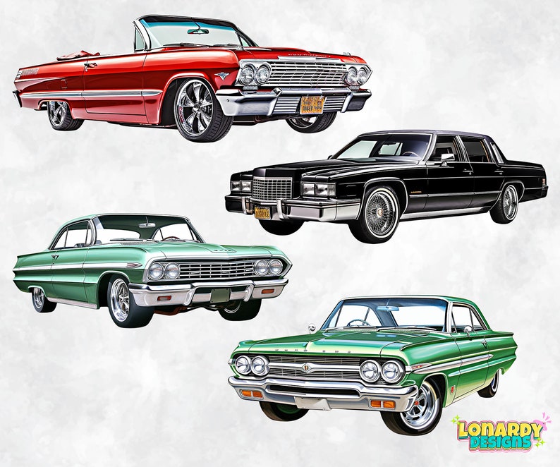 Lowrider Car PNG Clipart Bundle, Classic Muscle Car Sublimation Design ...