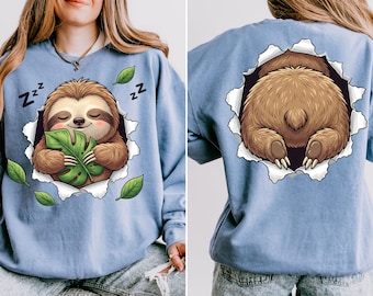 Funny Sloth PNG, Front and Back Design, Sleeping Sloth Sublimation, Lazy Animal Shirt, Cute Butt Graphic, Digital Download