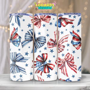 4. Juli Tumbler Sublimation PNG, Patriotischer Bogen 20 Unzen Skinny Tumbler Wrap, Rot, Weiß, Blaue Sterne USA Design, Cup Wrap zum Unabhängigkeitstag