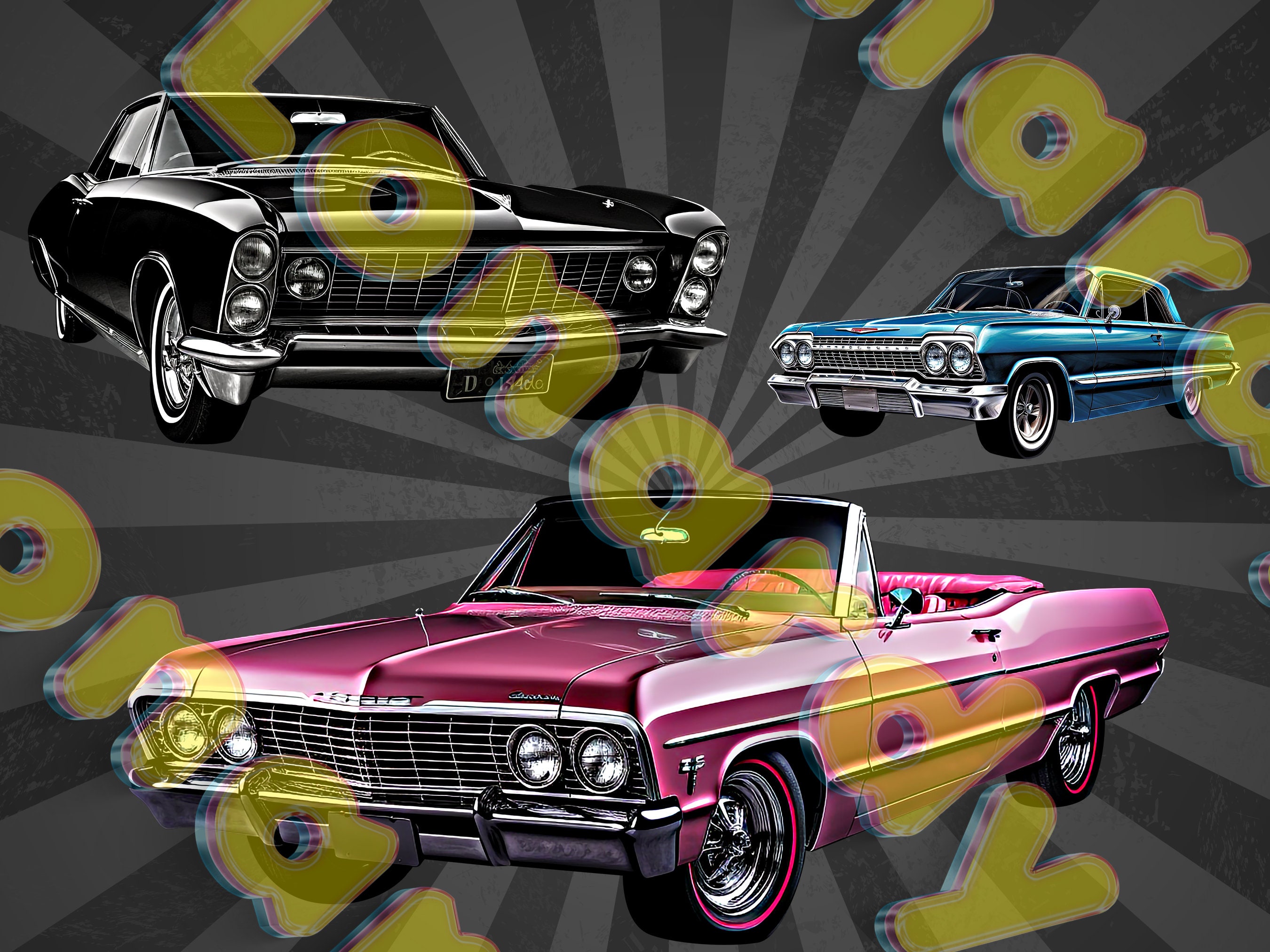 Low Rider Clipart Bundle Png, Classic Car Printable, Vintage Cars Print