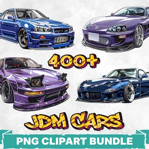 JDM Cars PNG Clipart Bundle Tuner Vehicle Grafica stampabile Adesivo automobilistico Drift Car Sublimazione Street Racing Art Decalcomanie digitali per auto