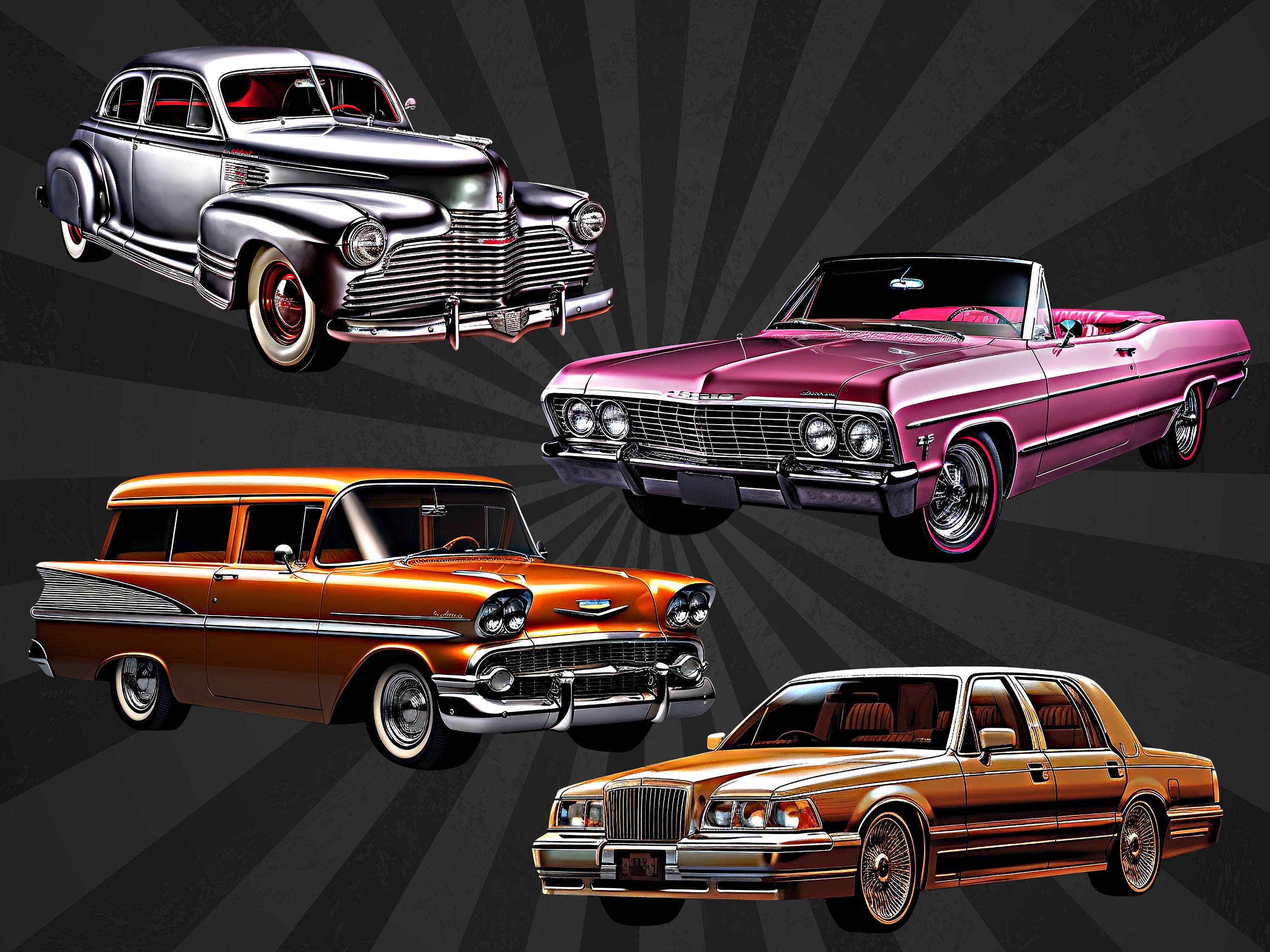 Lowrider Car PNG Clipart Bundle, Classic Muscle Car Sublimation Design ...