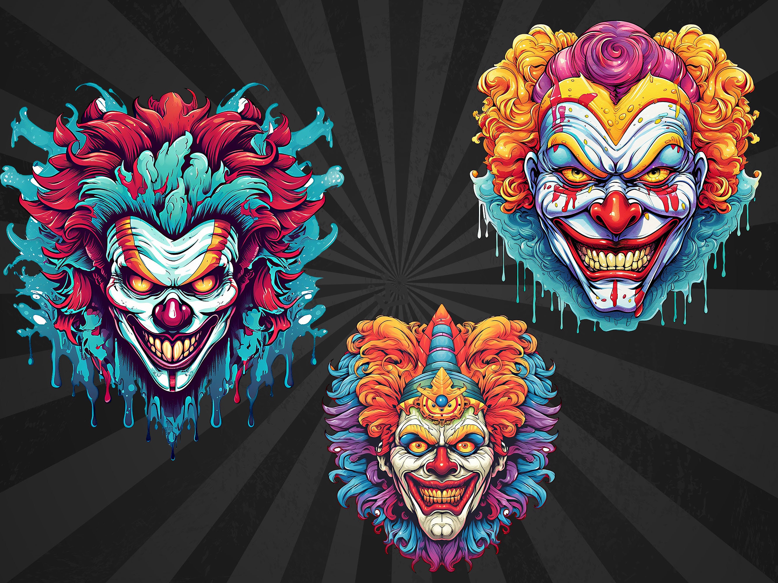 Creepy Clown Clipart Bundle, Spooky Clowns Sublimation Design, Horror ...