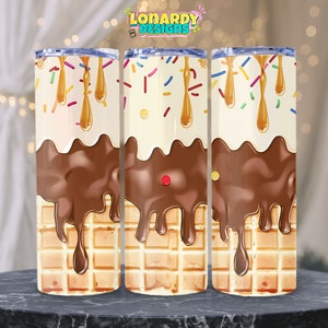 Ice Cream Tumbler Wrap PNG Sweet Treats Printable Image Summer Dessert Sublimation Design Frozen Delight Print 20oz Skinny Tumbler Waffle