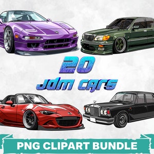 JDM スポーツカー PNG クリップアート、日本の輸入車昇華アート、ターボ ドリフト カー ステッカー バンドル、クラフター向けチューナー グラフィックス