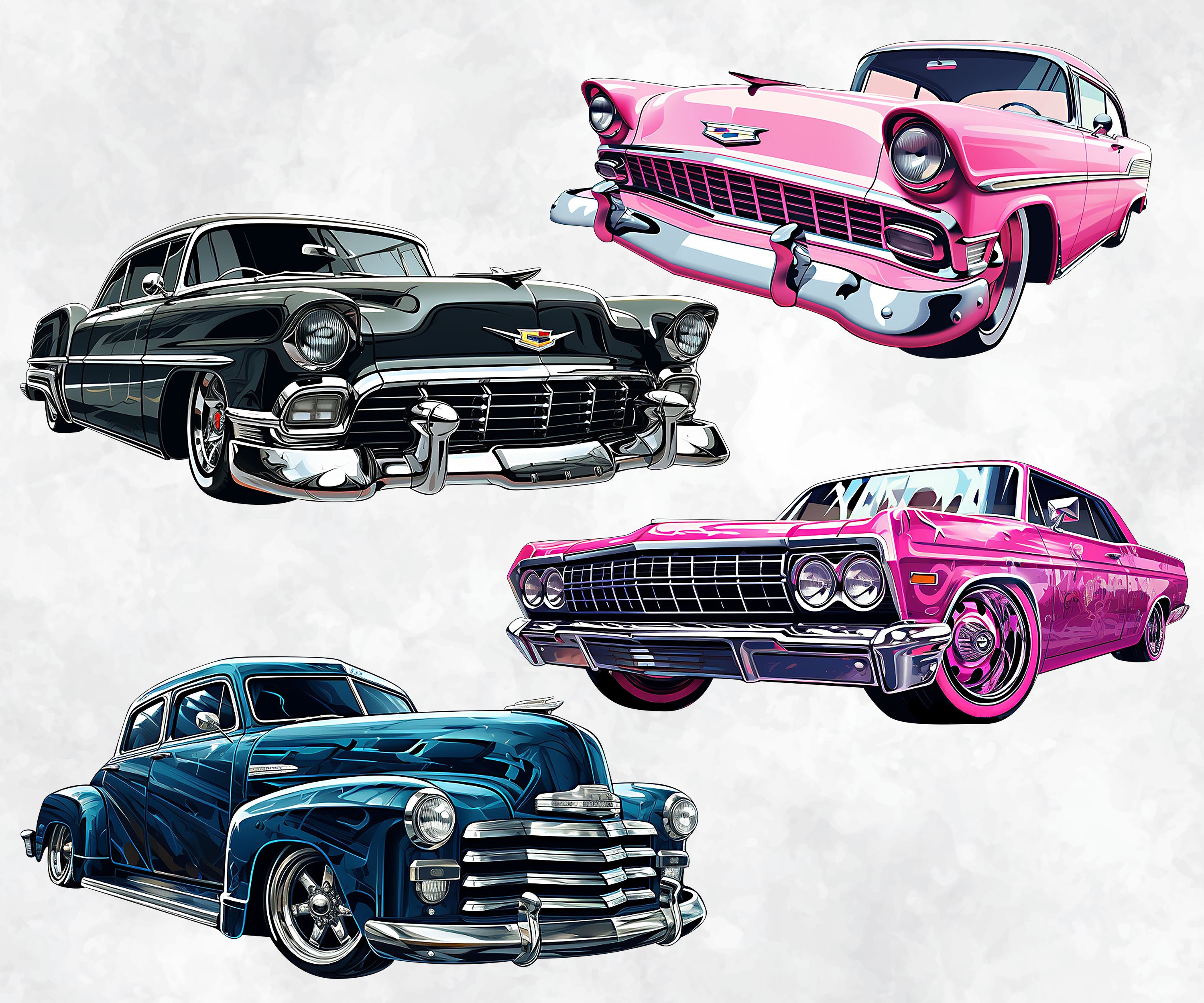 Classic Lowriders Clipart Bundle PNG Custom Vehicle Sublimation Design Automotive Poster Urban ...