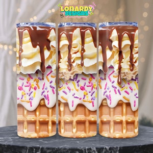 Ice Cream Tumbler Wrap PNG Sweet Treats Printable Image Summer Dessert Sublimation Design Frozen Delight Print 20oz Skinny Tumbler Waffle