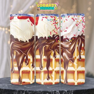 Ice Cream Tumbler Wrap PNG Sweet Treats Printable Image Summer Dessert Sublimation Design Frozen Delight Print 20oz Skinny Tumbler Waffle