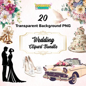 Pacchetto di clipart per matrimonio PNG Invito per la festa di fidanzamento stampabile per la festa di addio al nubilato Programma per la cerimonia Grafica Save-the-Date Arte per sposi e sposi