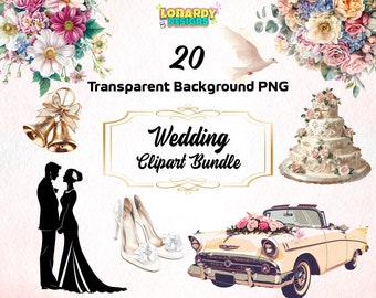 Wedding Clipart Bundle PNG Bridal Shower Printable Engagement Party Invitation Ceremony Program Save-the-Date Graphics Bride and Groom Art