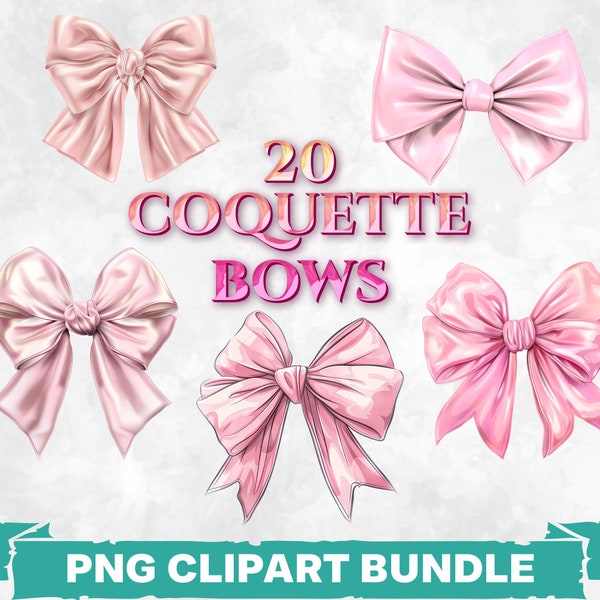 Cute Coquette Bow Clipart Bundle, Elegant Ribbon PNG Graphics, Bow Illustrations T-Shirts, Girly Decorative Printables, Digital Download