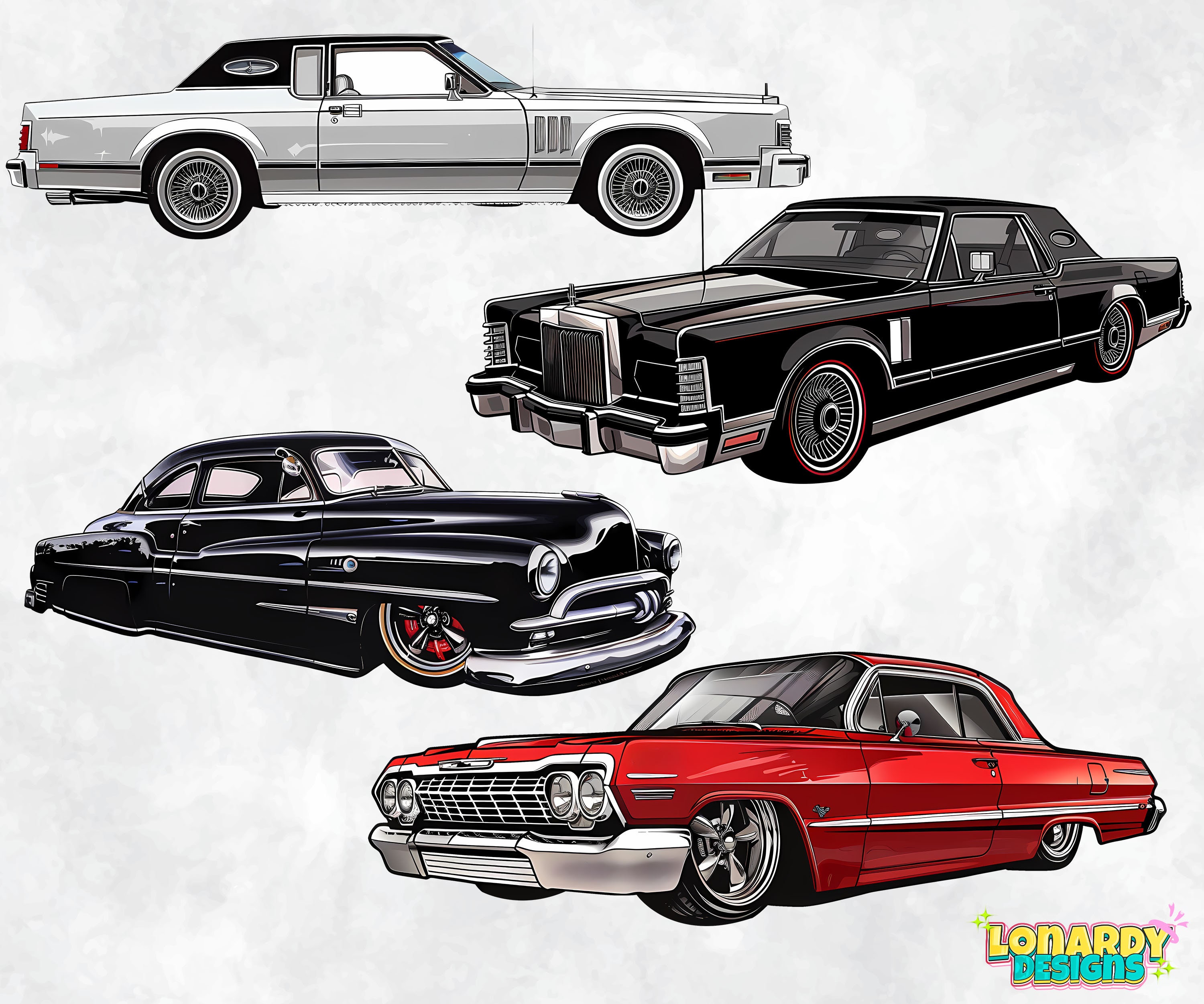Lowrider Cars PNG Clipart Bundle, Vintage Vehicles Printable Graphics ...