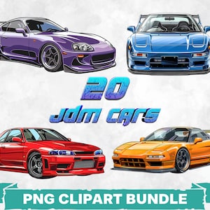 JDMカーPNGクリップアートバンドル、日本のチューナーカーアート、ドリフトスタイル昇華PNG、輸入車クリップアート、デジタルダウンロードパック、ドリフトカープリント