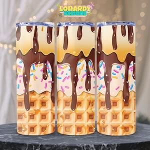Ice Cream Tumbler Wrap PNG Sweet Treats Printable Image Summer Dessert Sublimation Design Frozen Delight Print 20oz Skinny Tumbler Waffle