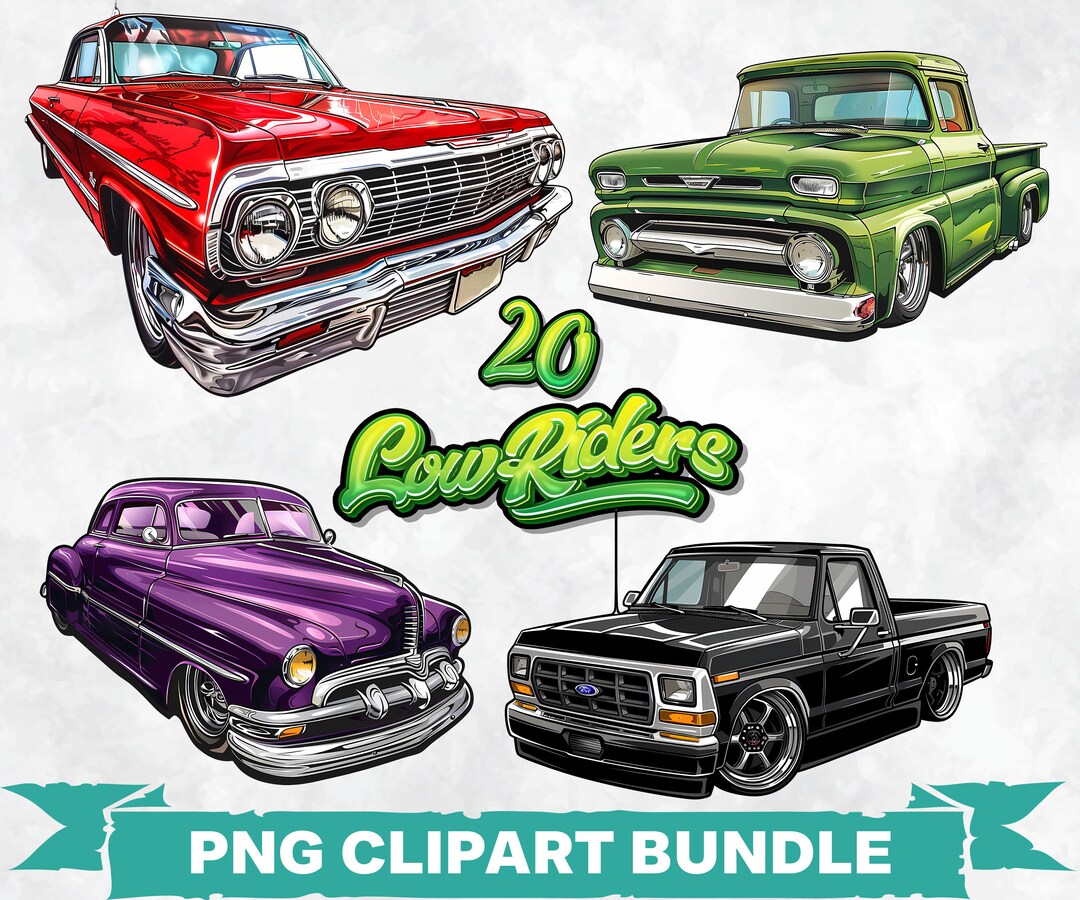 Lowrider Cars PNG Clipart Bundle, Vintage Vehicles Printable Graphics ...